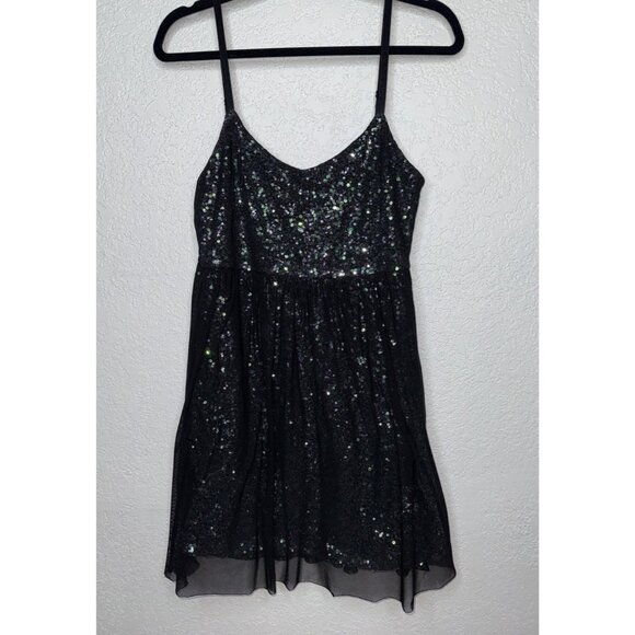 Y2K Dress Medium Sequin Babydoll Holiday Glam Hoco Green Black Silver Mesh R - Picture 1 of 10